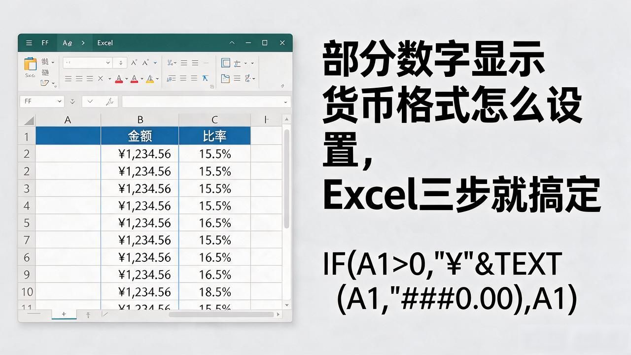 部分数字显示货币格式怎么设置，Excel三步就搞定